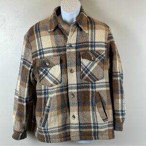 Vintage Sears Outerwear‎ Jacket Mens Large Tan Plaid Insulated Jacket 70s 80s